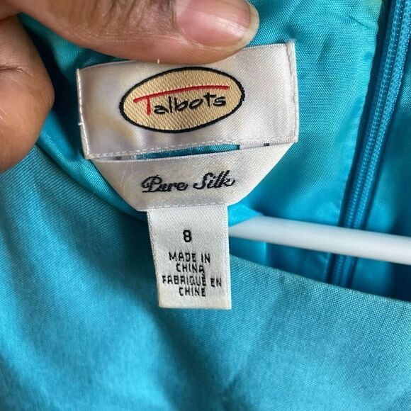 Vtg Talbots Womens Column Dress 8 Turquoise 100% Silk Lined Old Money Business - Picture 7 of 9